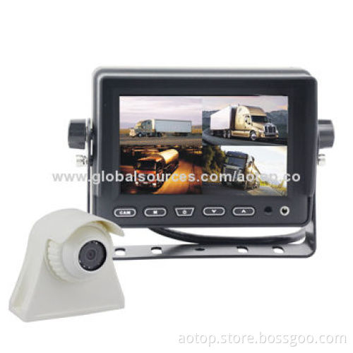 5-inch Car Rear-view Quad Monitor with Remote Control, Multiple Languages/12-24V, OSD Menu, Pal/NTSC